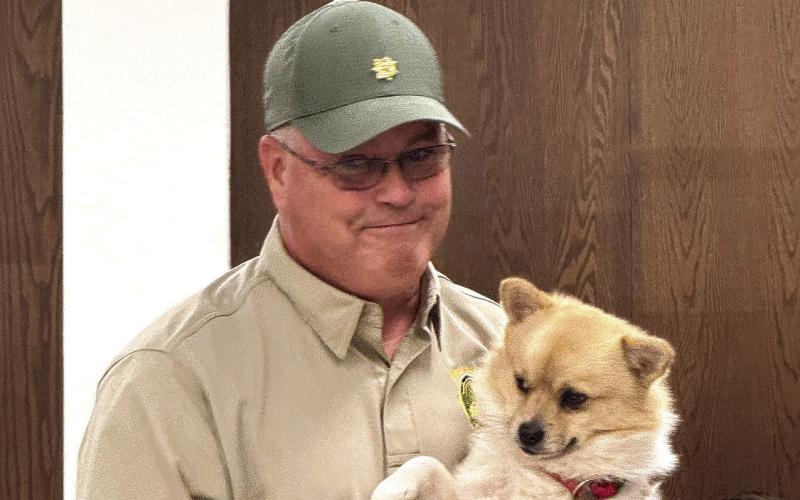 Shawnee City Commissioners were introduced to Bolt, a Pomeranian mix, getting the title of Pet of the Month by Animal Control during the February meeting. Bolt is held by Animal Control Officer Rice. Julie Talton, Countywide &amp; Sun