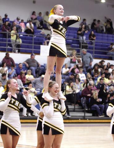 The Tecumseh High School Cheerleaders perform during the Feb. 6 Bethel homecoming girls game against Tecumseh.