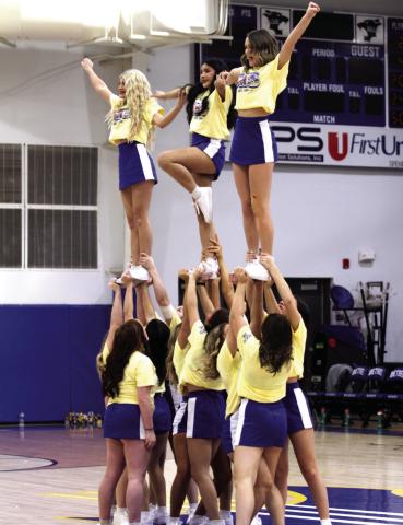 The Bethel High School Cheerleaders perform during halftime of the Feb. 6 girls homecoming game against Tecumseh.