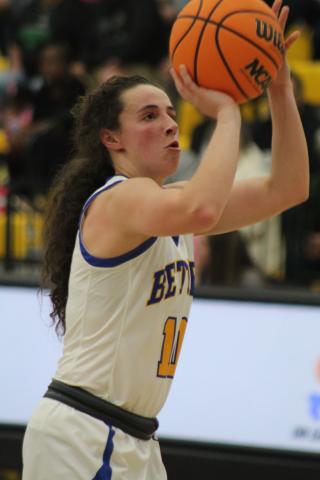 Bethel senior Parker Stevenson shoots free throws in the fourth quarter of the game with Jones during Pink Out Night on Feb. 13. The Lady Wildcats won, 44-41. Since then, on Feb. 17, they won the Class 3A District game at Okmulgee, 62-24. They will play in Class 3A Regionals today (Feb. 23) in Prague at 6 pm. Countywide &amp; Sun/Natasha Dunagan