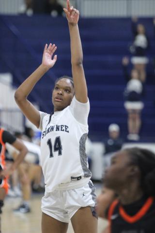 Shawnee junior JaNya Bruner lines up for a foul shot during the second quarter of the Feb. 13 District home game against Booker T. Washington. The Lady Wolves lost 36-54. Natasha Dunagan, Countywide &amp; Sun