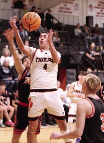 Maud sophomore Trenton Marshall aims for the basket and draws a foul during the Feb. 5 home game against Wayne.