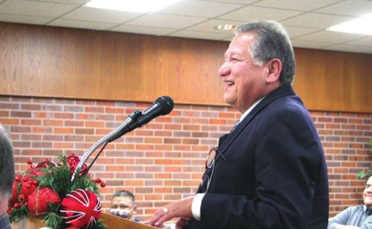 Governor of the Absentee Shawnee Tribe, John R. Johnson, greets the Tecumseh City Council, Dec. 6. Countywide &amp; Sun/Kendra Johnson