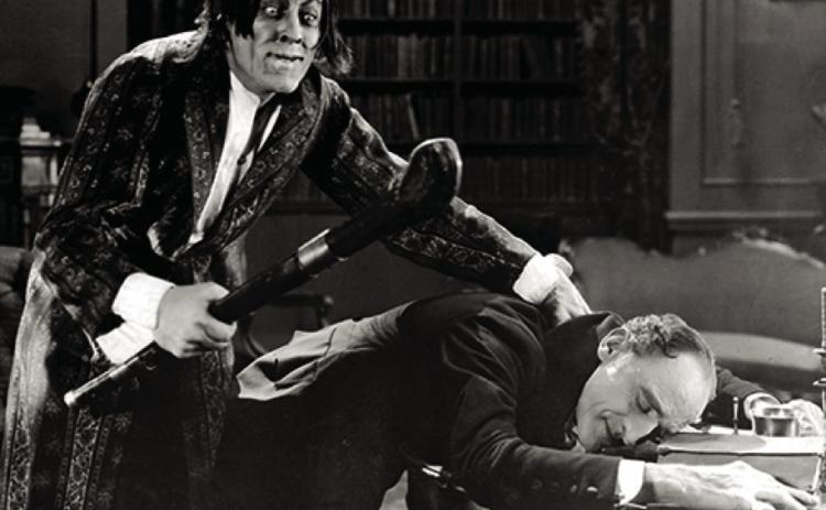 John Barrymore as Mr. Hyde does not react well to his _ancée’s father, Brandon Hurst’s withdrawal of his daughter’s hand in marriage in the 1920 silent classic “Dr. Jekyl and Mr. Hyde” to be presented with live organ accompaniment Sunday Nov. 3 at 6:30 pm at Emmanuel Episcopal Church. Photo provided