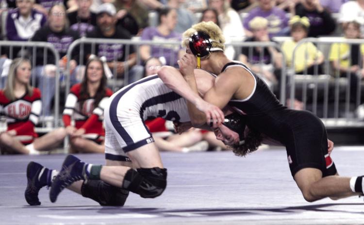Shawnee's Stetson Tucker battles it out with his Elgin opponent in the OSSAA State Wrestling Finals, held at the OG&amp;E Coliseum at the Oklahoma State Fairgrounds on Feb. 28. Tucker placed second; Claudia Thomason placed third; and Silver Belvin was fourth, in their respective weight classes, according to the Shawnee Wrestling Facebook post. Natasha Dunagan, Countywide &amp; Sun