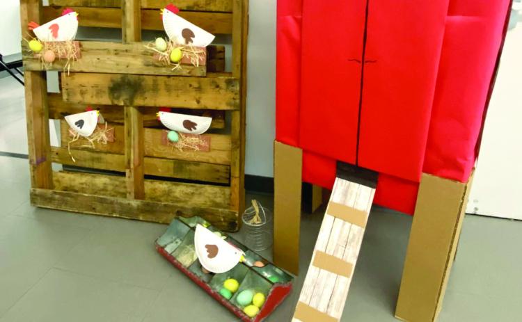 It's an egg-cellent time to exercise! The hallway in front of the gym is set up for roosting to coincide with the farming theme at TECC. Julie Talton, Countywide & Sun