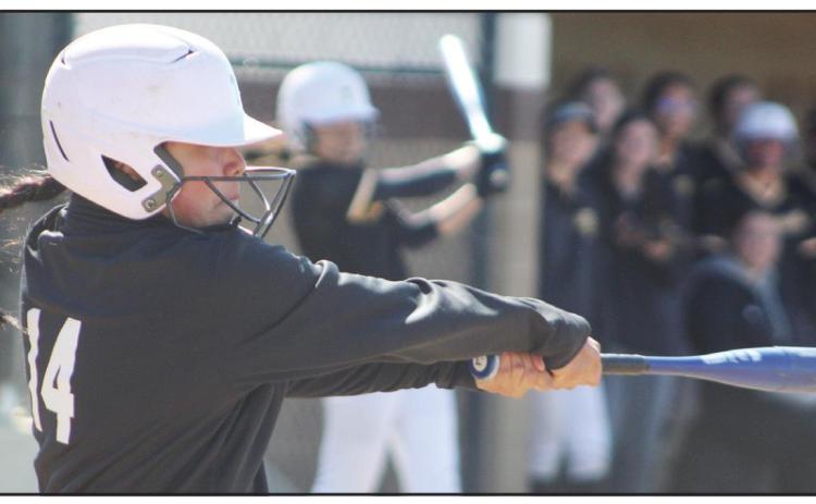 Tecumseh’s Zariyah Masquas takes a swing at bat during a game against North Rock Creek at the Harrah Slow Pitch Tournament on March 24. Countywide &amp; Sun/Natasha Dunagan