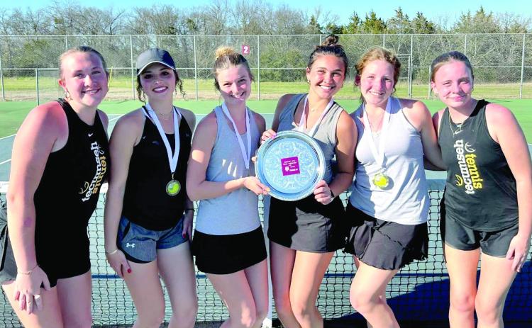 The Tecumseh Lady Savages Tennis Team won second place on March 10 at the Ardmore Tennis Tournament. Photo provided by Casi Bays