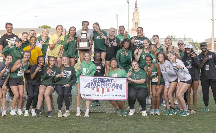 OBU Women's Track &amp; Field pose for a team photo after claiming the GAC Championship Title. Photo provided by OBU