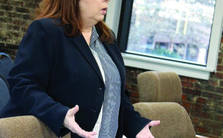 Kristi Campbell, with the Shawnee Public Schools Human Resources, speaks to the Shawnee Board of Education about what they can do in the search for a superintendent during the special session meeting on Jan. 24. Countywide & Sun/Natasha Dunagan