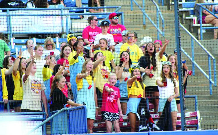 Dale Lady Pirates fans, many dressed as Despicable Me minions, cheer for their team during the Class 2A Fast Pitch State Quarterfinals on Oct. 9. Natasha Dunagan, Countywide &amp; Sun