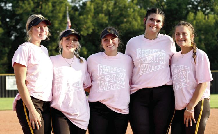 Tecumseh High School celebrated Fast Pitch Senior Night at the home game on Sept. 16. Those honored were Steeli Mitchell, Blakelee Parker, Maggie Wilson, TyLee Brock and Cadence Leba. Photo courtesy of Kenetta Lisenbee