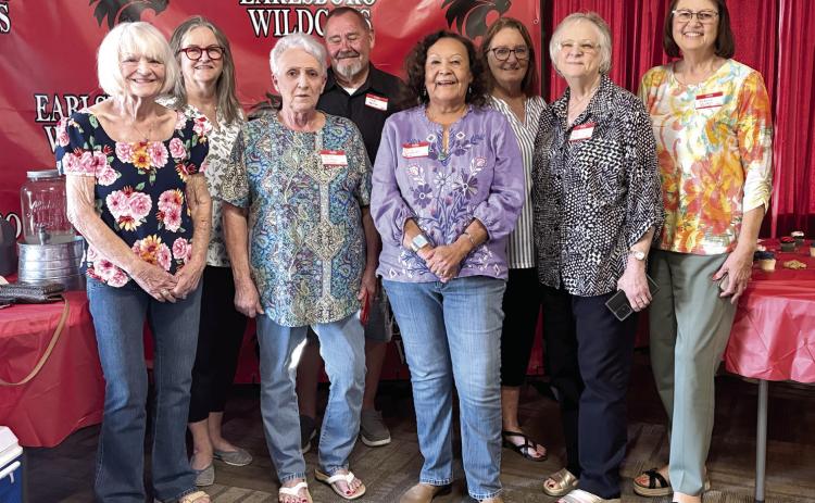 The largest class in attendance at the Earlsboro Alumni Reunion was 1971. Shown are Georgia (Lee) Herron, Jerry (Shaddox) Jones, Patsy (Stuckey) Snowden, John Melton, Twila (Longhorn) Parker, Connie (Carter) Rawls, Kay (Harp) Hall, and Deborah (Nadeau) Rasure. Photo provided