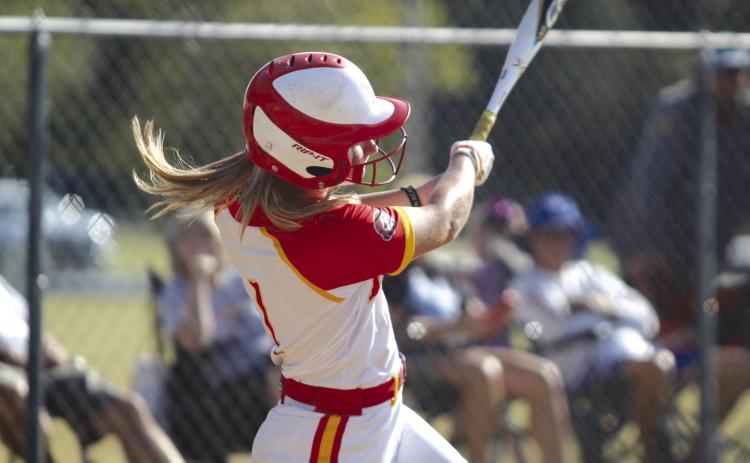 Dale senior Heartly Snyder smacks a double in the fourth inning of the fast-pitch game at Bethel on Aug. 29. The Pirates won, 5-1. Countywide & Sun/Natasha Dunagan