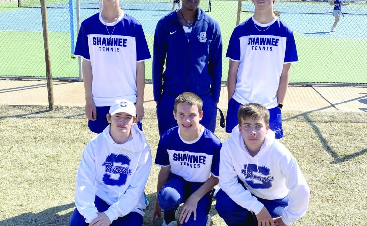 The Shawnee Boys Tennis Team is back row, Carter Schollenbarger, Kelon Chandler, Austin Yates, front row, Benji Cole, Bryce Comstock and Hagen Wells. Photo provided.