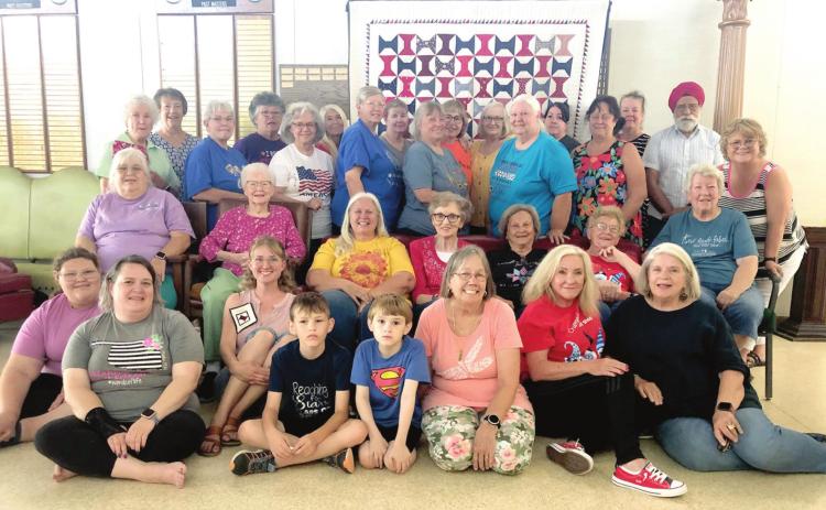 Thirty members of Shawnee’s Spinning Spools Quilt Guild attended Quilt Camp, which was held June 24-26 at the Shawnee Masonic Lodge. The theme for this camp was patriotic quilts. Photo provided.