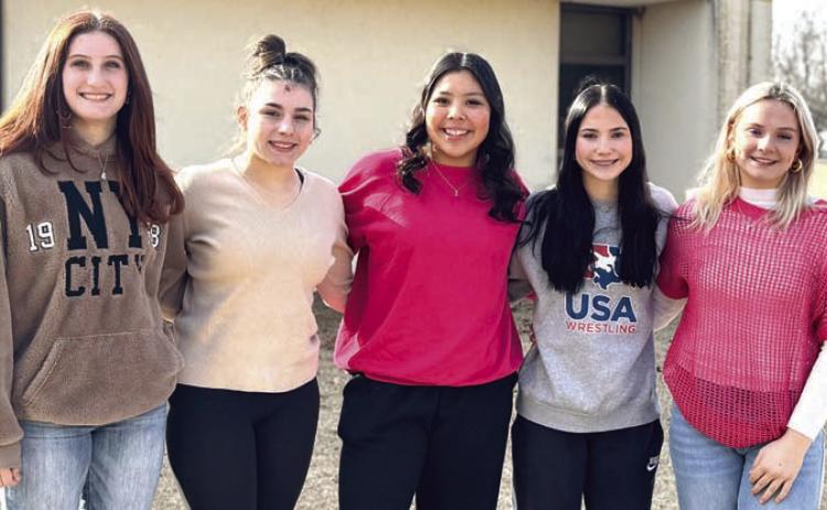 Tecumseh High School will holds its Wrestling Homecoming on Tuesday, Feb. 4. Pictured above, from left, are: freshman attendant Kylie Gokey, senior candidates Trinity Rakestraw, Zariyah Masquas, Vivian Hays, and sophomore attendant Embrie Smith. Photo provided