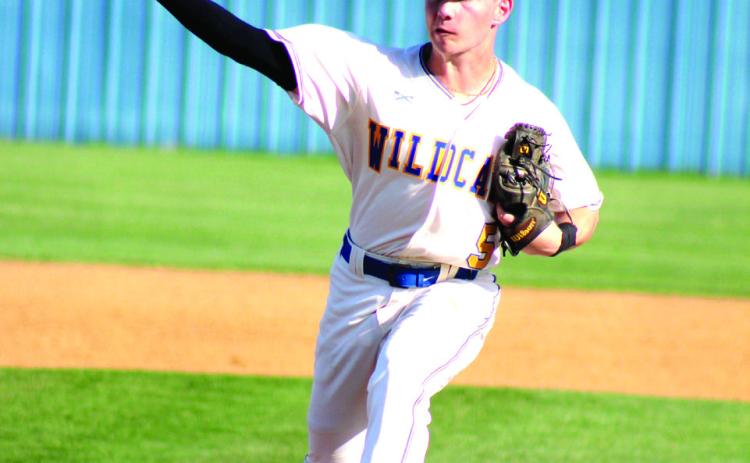 Bethel junior Gavin Lynch launches his pitch in the first home game with North Rock Creek on April 11. During the double header, the Wildcats lost to the Cougars, 0-13, in the first game, and won, 2-1, in the second game. Natasha Dunagan, Countywide &amp; Sun