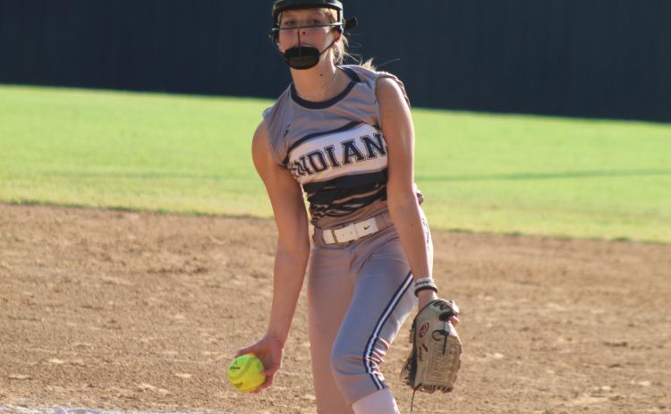 Asher senior Magi Melton aims for home in the first inning of the Sept. 5 game with Roff. The Lady Indians lost, 4-8. Countywide & Sun/Natasha Dunagan