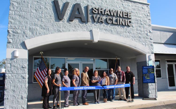 The OKC Veterans Affairs Health Care System leadership, Shawnee VA Clinic Staff and the Shawnee VA Clinic Facility Manager Nicole Hall, along with the building lessors, cut the ribbon during the Grand Reopening of the Shawnee VA Clinic on Sept. 18 - one year after it first opened. Shown, from left, are Sara Hatcher, Madison Clark, Becky Vanworth, Wade Vlosich, Valinda Shelton, Nicole Hall, Vernon Penick (CFS), Casey Zwirtz, Dirk Lenaburg. Countywide & Sun/Natasha Dunagan