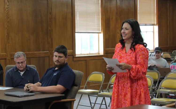 Sequoyah Elementary Principal Kim Paxson reads her letter of resignation to the Shawnee Board of Education at the regular meeting on June 3. Countywide & Sun/Natasha Dunagan