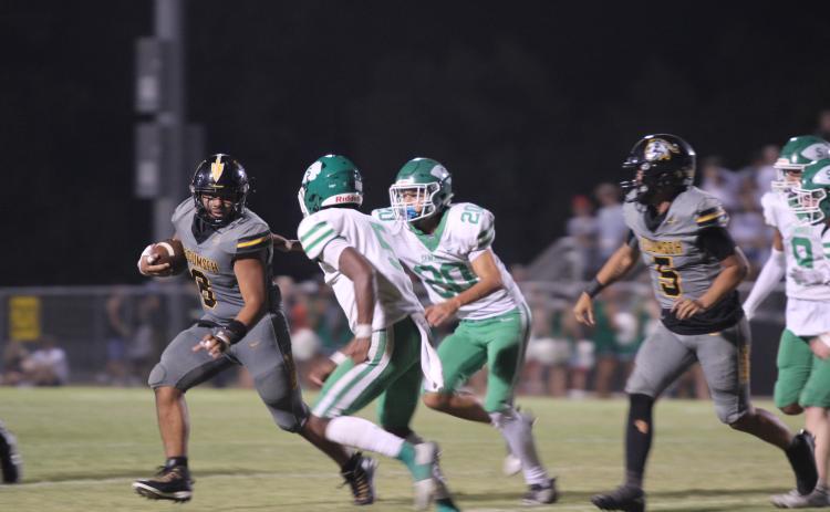 Tecumseh senior Kadyn Prado dodges the Seminole defense during the first Savage home game on Sept. 13. After a 48-0 win at Classen SAS at NE (5A) last week, Tecumseh (4A) lost to Seminole (3A), 8-24 this week. Countywide & Sun/Natasha Dunagan