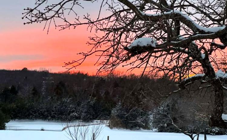 Vonda Bryce sent in this snowy sunset photo from Bethel Acres.