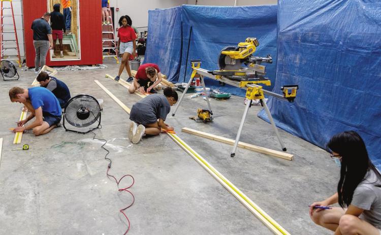 High school juniors and seniors completed construction of a tiny home during the Engineering and Construction Management camp at SSC. Photo provided
