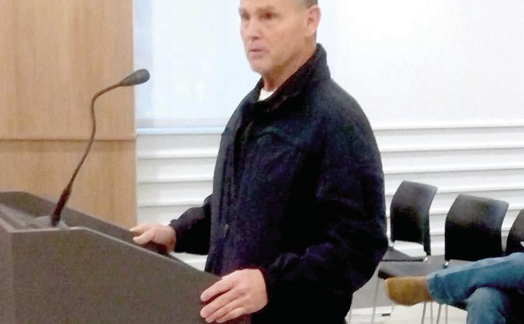 Sheriff Freeland Wood addressed the County Commissioners regarding changes in the Sheriff ’s Office, during the meeting held Tuesday, Feb. 18. Countywide & Sun/Bill Rooth