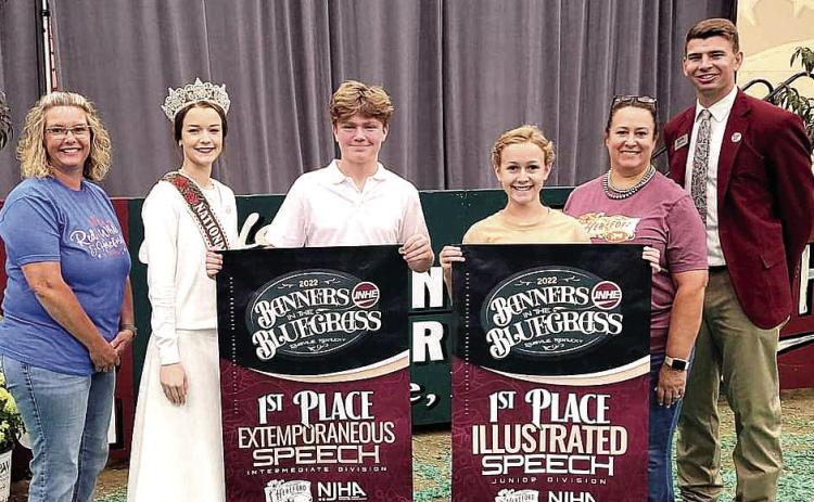 Taylor Marrs, of Tecumseh, third from left, poses during the Junior National Hereford Expo, held in Louisville, KY, July 16-22. Marrs won first place in the Intermediate Division of the Extemporaneous Speech contest. Photo provided.