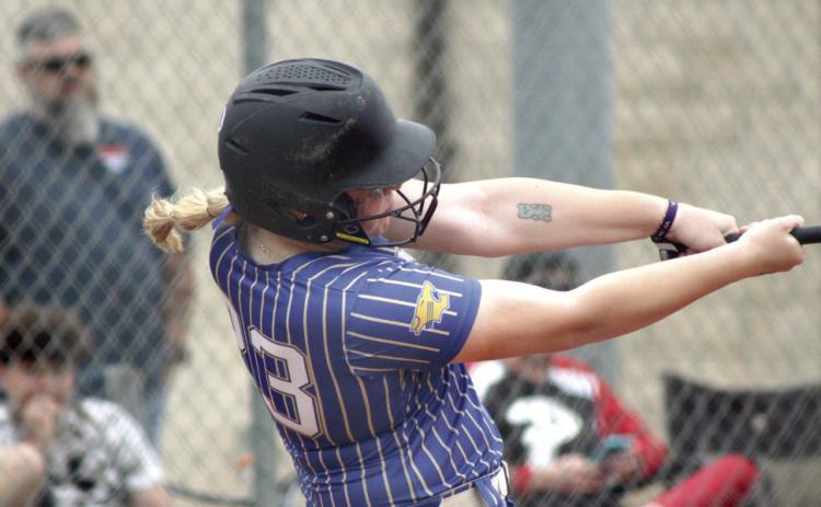 Bethel freshman Lilly Ingmire hits a triple during the Class 5A Slow Pitch Regional game on April 28. Playing at Tecumseh, the Lady Wildcats lost to Purcell, 2-3, and to Tecumseh, 3-6. They end their season with a record of 18-5. Natasha Dunagan, Countywide &amp; Sun