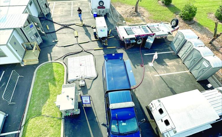 The VA Clinic suffered severe damage during the April 19 tornado in Shawnee. However, the staf has jumped into actioon and has continued to provide needed services utilizing its Mobile Medical Unit and Containerized-Fold-Out Rigid Temporary Shelters (C-FORTS). Photo provided