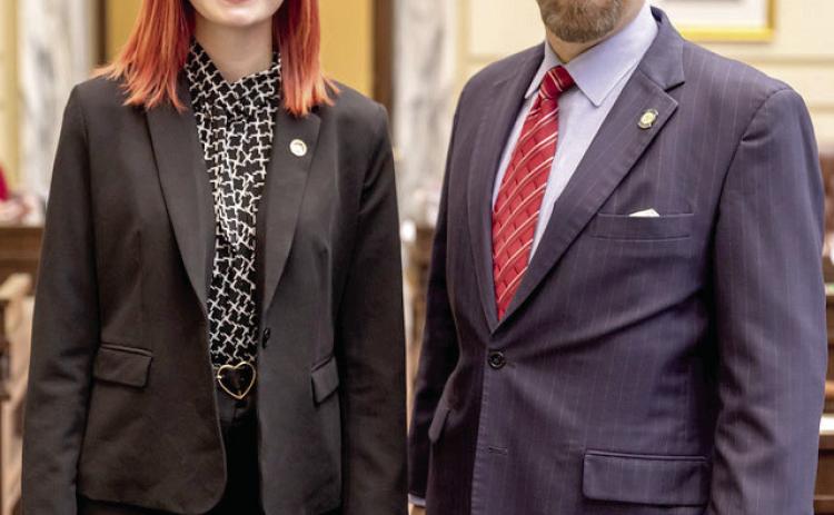Sen. Shane Jett, R-Shawnee, joins Shawnee High School senior, Scottland Meier, who served as a page from March 20-23. Photo provided