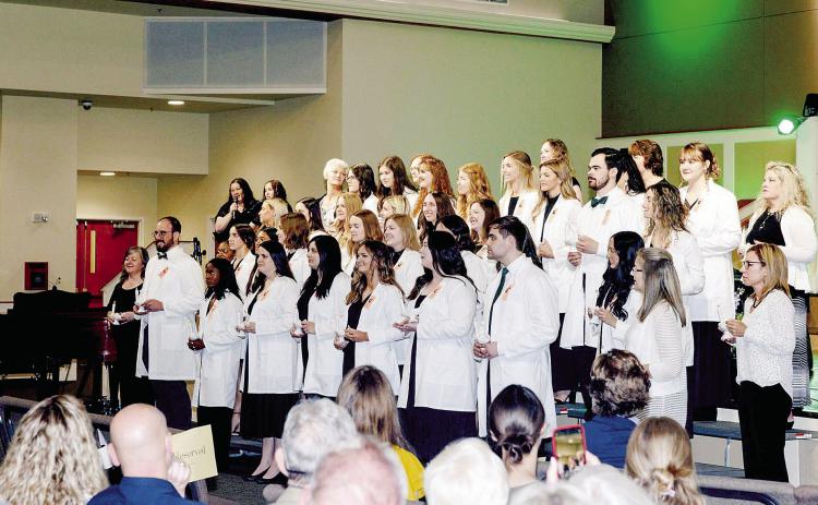 The 2023 class of Oklahoma Baptist University class of graduating nurses were honored Friday during the Pinning and Lamp Lighting Ceremony at Immanuel Baptist Church in Shawnee. Photo provided