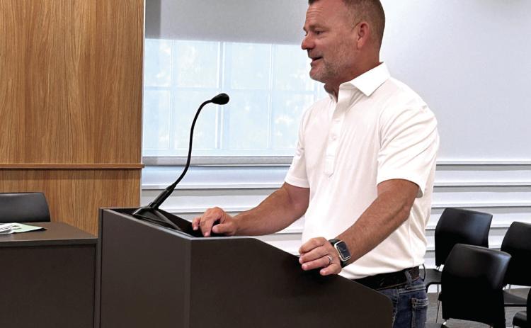 Dale Superintendent Will Jones addresses the board of County Commissioners with a request to purchase land using the education sales tax fund. The request was approved. Suzie Campbell, Countywide &amp; Sun