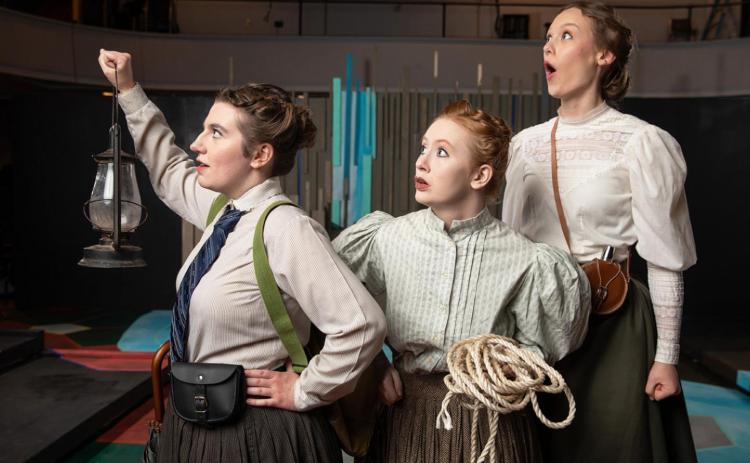 OBU Theatre will present the adventurous comedy “On the Verge” April 7-10. Pictured, left to right: Kennedy Largent, Zoe Burdess, and Natalie Bright. OBU photo by Clinton Sinclair.