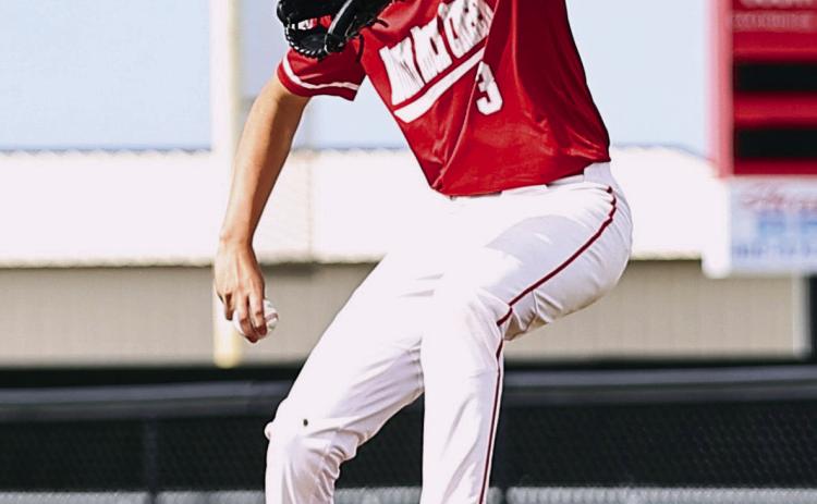 North Rock Creek’s Caleb Looper pitches in action against the Dale Pirates. Photo courtesy of Gowin Photography