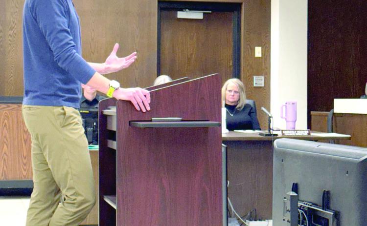 Dr. Jacob Borgsmiller spoke against the rezoning of the property on Independence Street, across from Sequoyah school. He sited traffic concerns and worried the public might not have been properly notified of the rezoning request. Julie Talton, Countywide & Sun