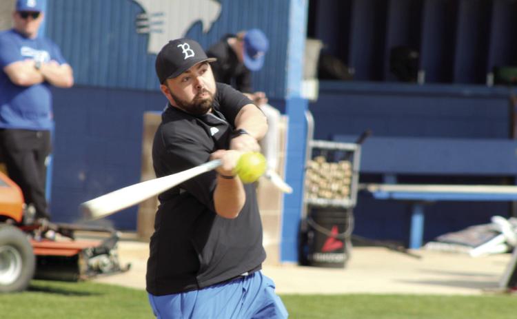 Bethel High School Assistant Baseball Coach Jake Williams lines up with the ball during the Annual Bethel Baseball Alumni Game. Photos by Natasha Dunagan, Countywide & Sun