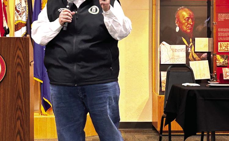 Rep. Dell Kerbs updates attendees at the Feb. 20 Legislative Luncheon about HB 2686 which deals with outstanding payments owed by the state for mental health services and and HB 2687 intended to support mothers and babies after birth. Suzie Campbell, Countywide &amp; Sun