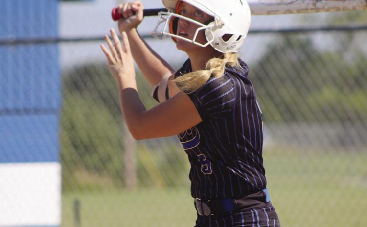 Bethel senior Brooklyn Duff watches the ball after a hit in the third inning of the Class 3A Super Regional Tournament.