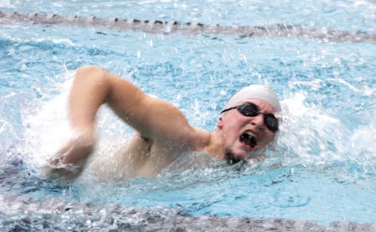 Shawnee swimmer Kyle Williams competes in the 50-yard Freestyle during the home meet with Lone Grove, Plainview and Casady at the Shawnee YMCA on Dec. 9. Natasha Dunagan, Countywide & Sun