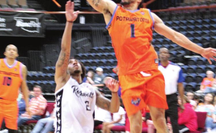 Potawatomi Fire Point Guard Tevin Foster goes to the hoop for two points during the second First-Round Playoff game against the Rockwall 7ers on June 4.