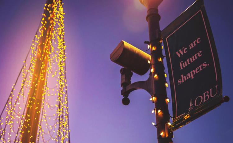 OBU officially kicks off the Christmas season on campus Nov. 30 with numerous holiday-themed activities and events leading up to Christmas break. Pictured: Lights on the Oval in 2020. Photo provided/OBU photo