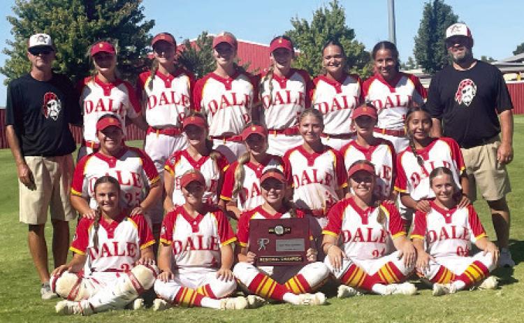 The Dale Lady Pirates won the Class 2A Regional Fast-Pitch Tournament on Sept. 25-26. They beat Texhoma/ Goodwell, 12-0; and then, they played Tonkawa three times and won, 8-1, 12-2, and 12-2. Photo provided.