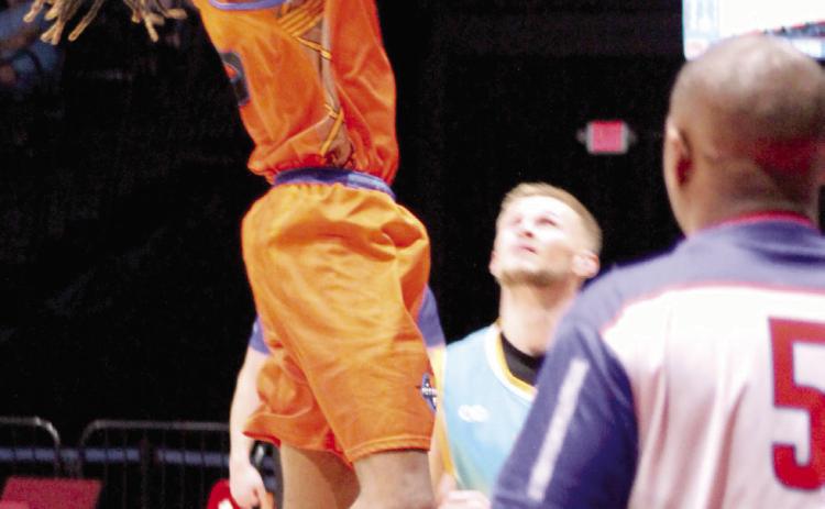 Potawatomi Fire small forward Ricky Artis II makes a layup in the first quarter of the April 25 home game against the Santa Ana Thunder. Adding to their winning streak, the Fire won, 120-88. Countywide &amp; Sun/Natasha Dunagan