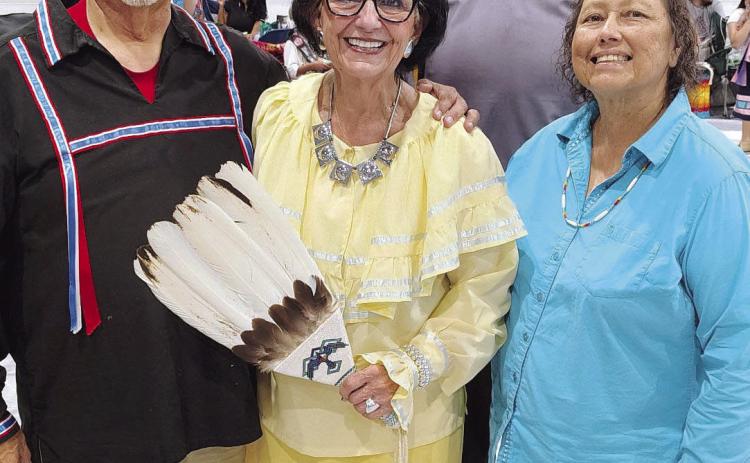 Tecumseh Indian Education Director Victor Cope, Tecumseh Superintendent Robert Kinsey and Jerri Jones pose with Citizen Potawatomi Nation Vice Chairman Linda Capps. Capps is retiring from CPN after more than 36 years, and was the Special Honoree. Photo provided by Victor Cope