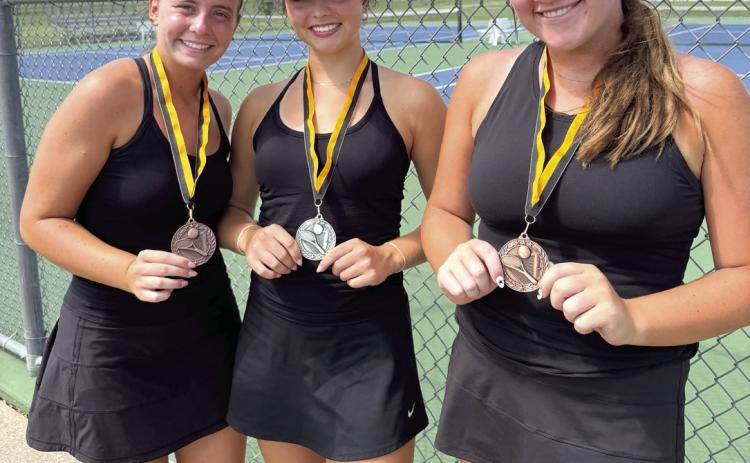 The Tecumseh Tennis Lady Savages' team placed fourth at the Henryetta Tournament on April 16. See full caption below. Photo courtesy of Jennifer McKnight