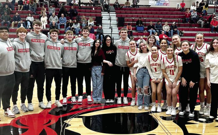 Dale High School held their Basketball Senior Night ceremony on Feb. 4. Shown, from left, are seniors Jaxon Dickerson, Inasio Garza, Easton Edmonson, Tray Chambers, Jaxon Womack, Levi Kelly, Maddox Caldwell, Hallie Cantrell, Ella Cantrell, Jett Higdon, Ava Bell, Olivia Alvillar, Sophie Hawkins, Kaleigh Strange, Catlyn Edwards, Kinsley Hill, Heartly Snyder, Chloe Kolboldt, Teague Muncy, Aryanah Marker, and Emily Fields. Photo provided.