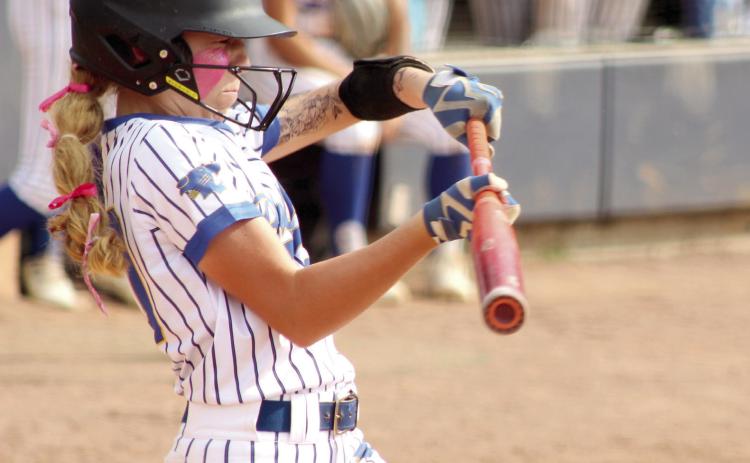 Bethel sophomore Hailey Hanmer chooses to bunt in the fifth inning of the Class 3A State Fast Pitch Quarterfinal game with Lindsay, held at Devon Park in OKC on Oct. 16. Natasha Dunagan, Countywide &amp; Sun